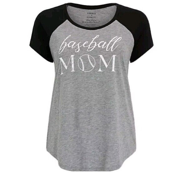 Torrid  Baseball T-Shirt Sz 2X 2 Grey Black Raglan Baseball Mom Graphic Tee New - Picture 2 of 6